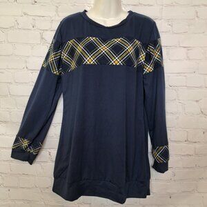 Acting Pro Plaid Chest Long Sleeve Tunic Top Size Large